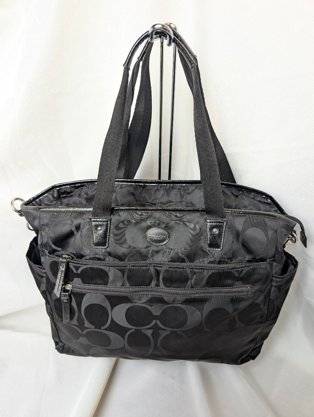 Coach Black Signature Weekender / Diaper Nylon Bag Tote Bag F77577
